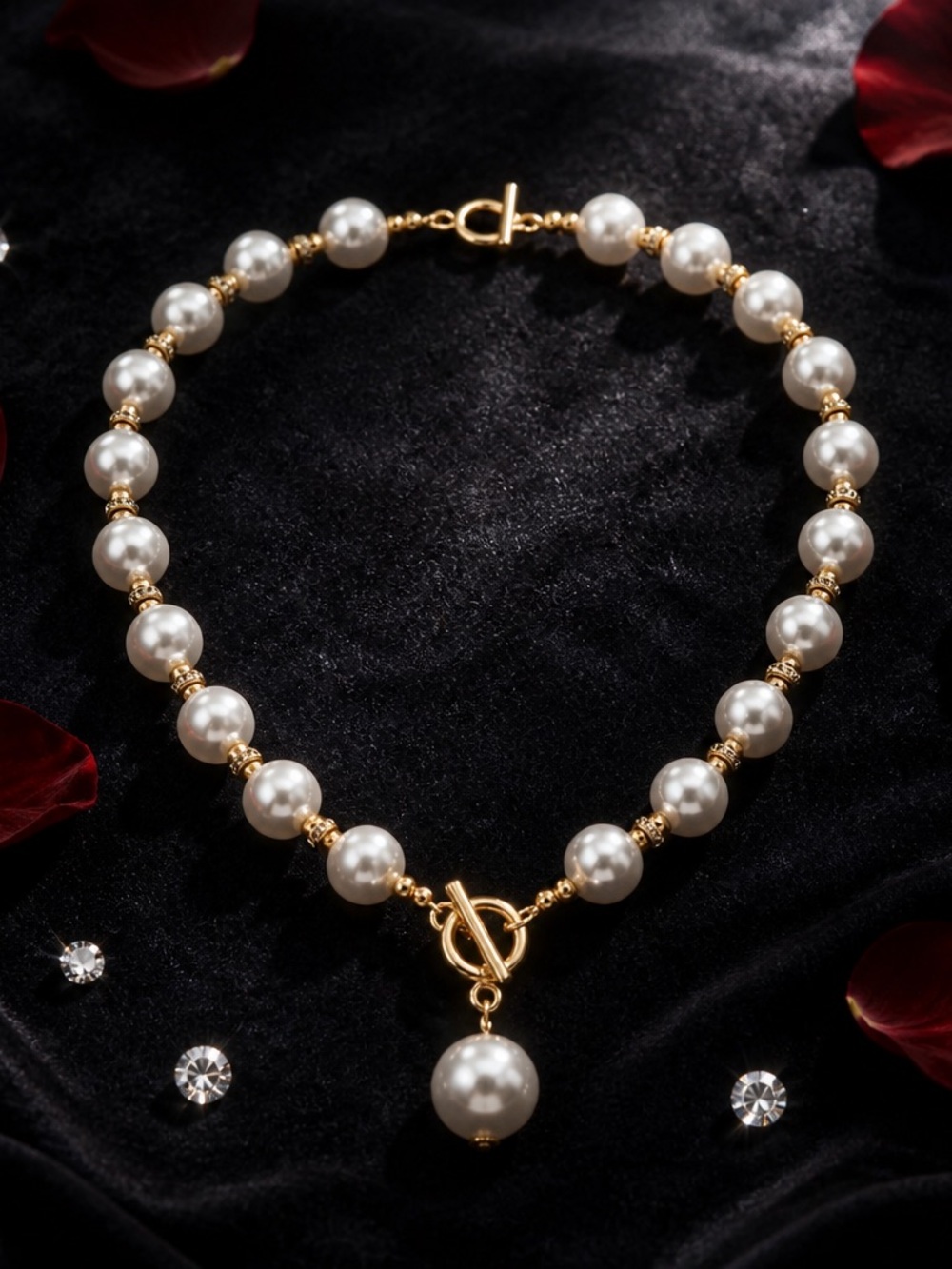 Elegant Pearl and Gold Toggle Necklace - White/Gold